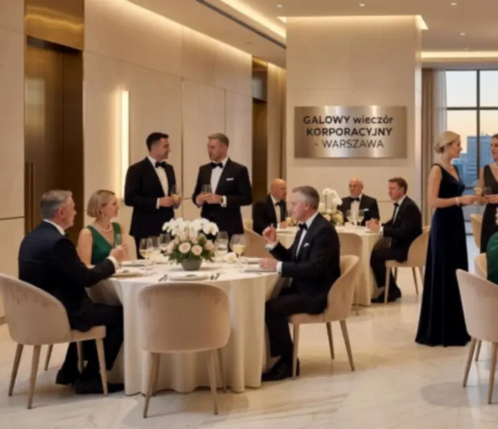 Elegancka gala biznesowa z profesjonalną oprawą sceny i oświetlenia