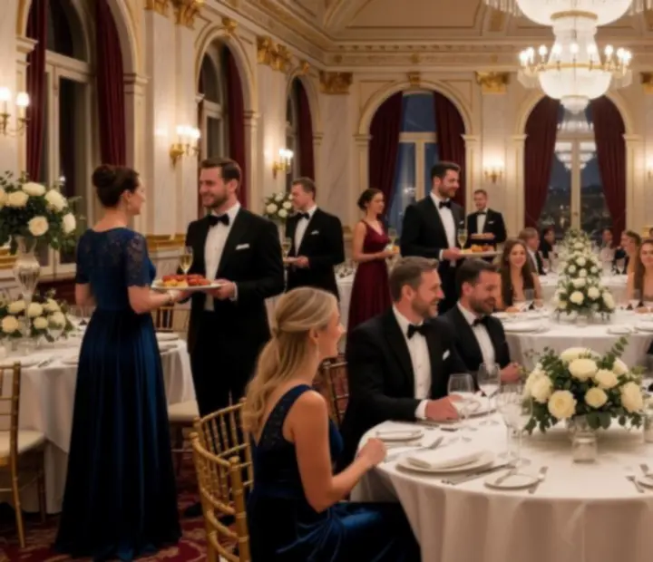Elegancka sala bankietowa w czasie wydarzenia firmowego